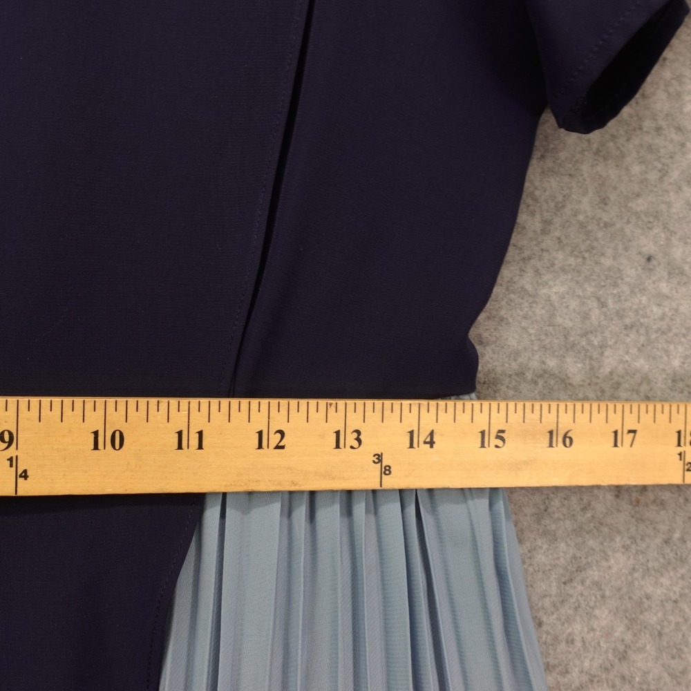 Navy Minimalist Colorblock Dress Womens M Blue Pleated Midi Elegant Career Mod - Picture 5 of 12